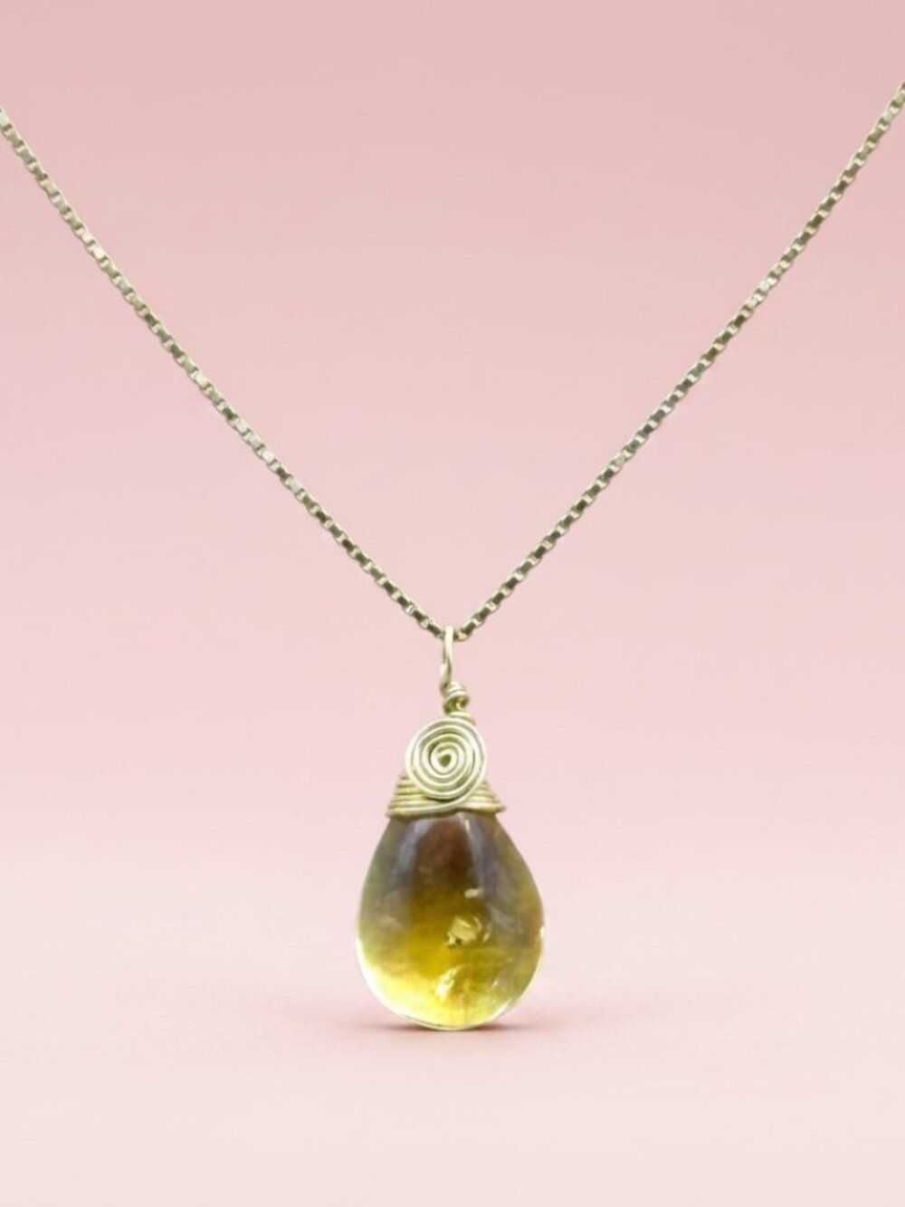 Natural Citrine Wire Wrapped Pendant, November Birthstone, 13th Anniversary